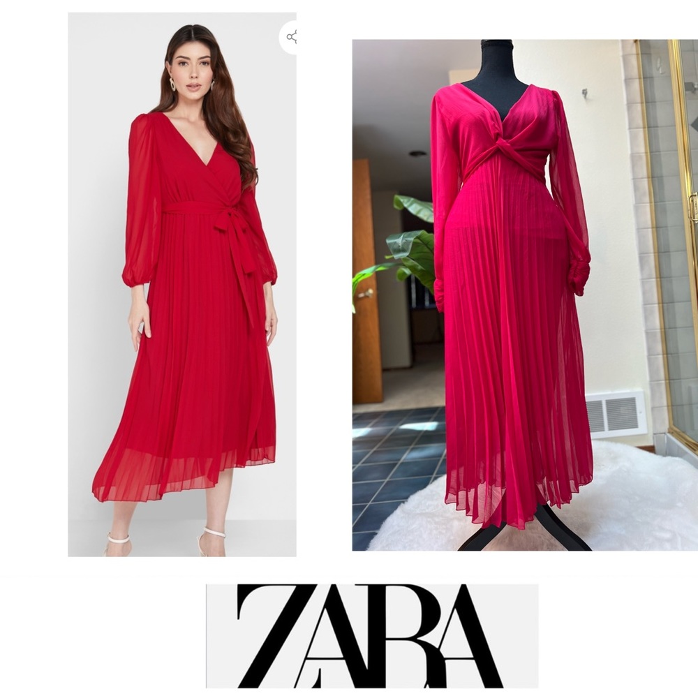Zara pleated red dress, size M, New